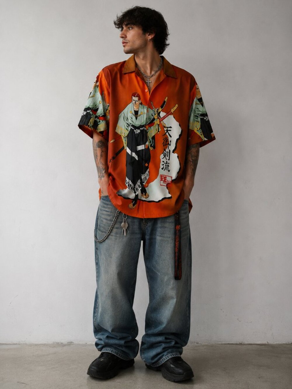 Vintage ZAM Mens Y2k Anime Button Down Shirt Size Medium